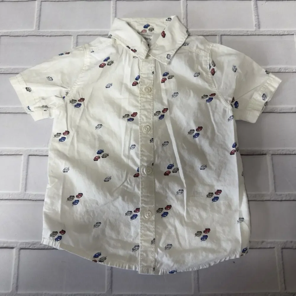Carter's Boys Button Up Short Sleeve Shirt & Unbranded Blue Pants 18 Months Cars